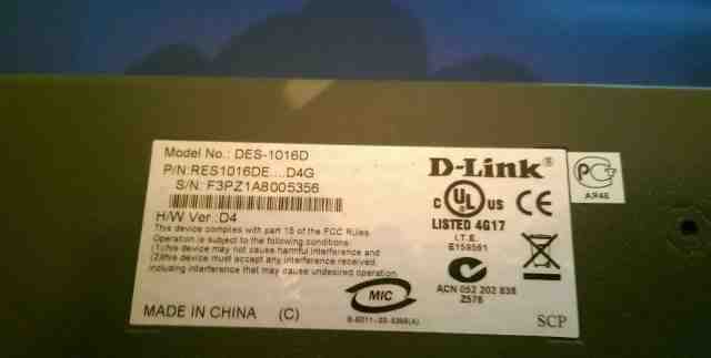 Коммутатор D-link DES-1016D