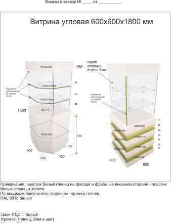 Угловая витрина пентагон (лдсп+ стекло с подсвет.)