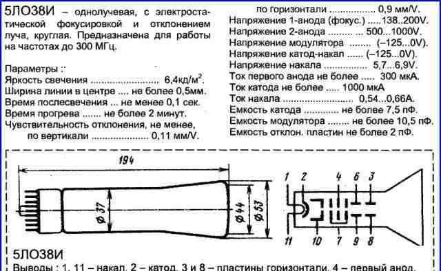 Осциллографическая трубка 5ло38И