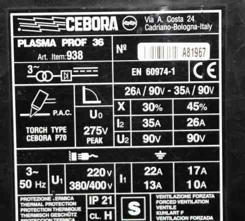 Плазморез cebora plasma prof 36